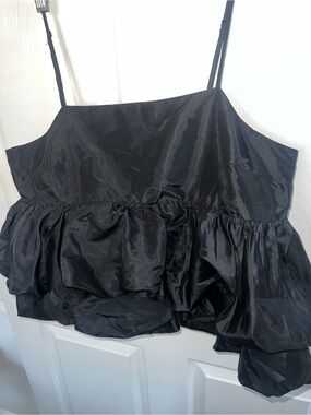a new day Black Ruffled Satin Camisole